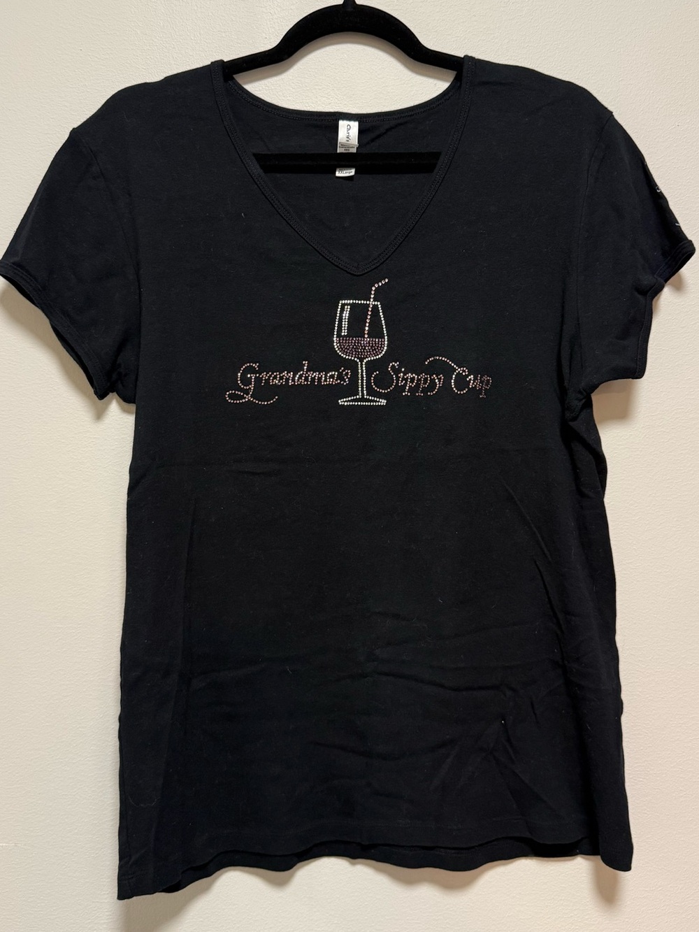 Rhinestone Black V-Neck Tee